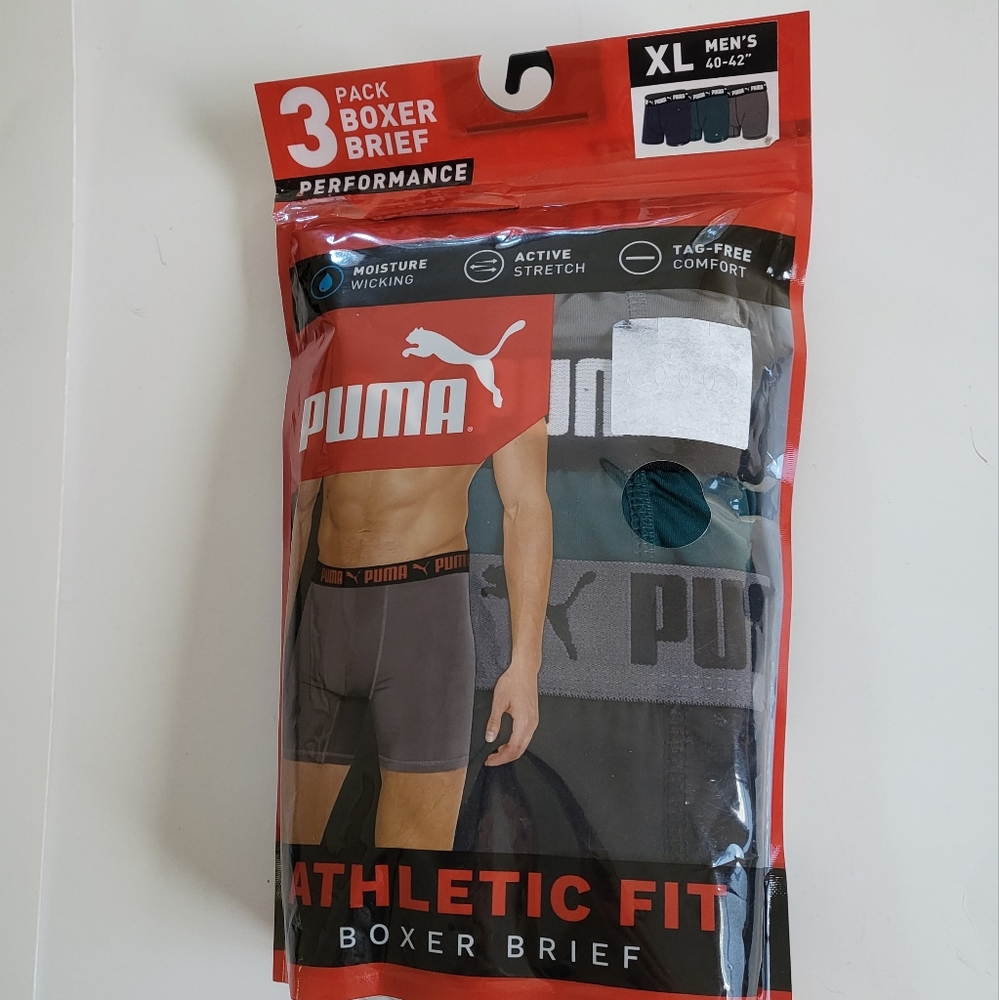 PUMA 3pk performance boxer briefs moisture-wicking size XL Black Green
